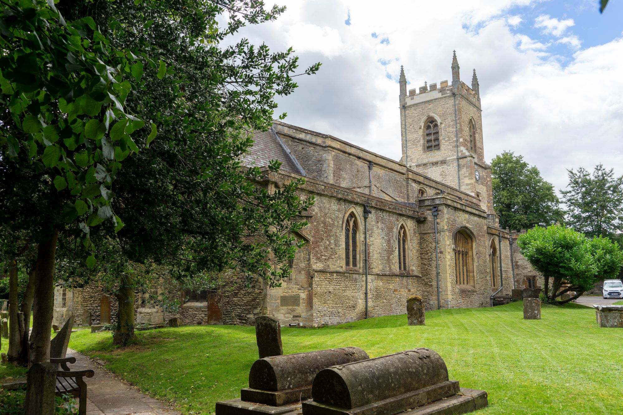 The same churchyard view in 2020.