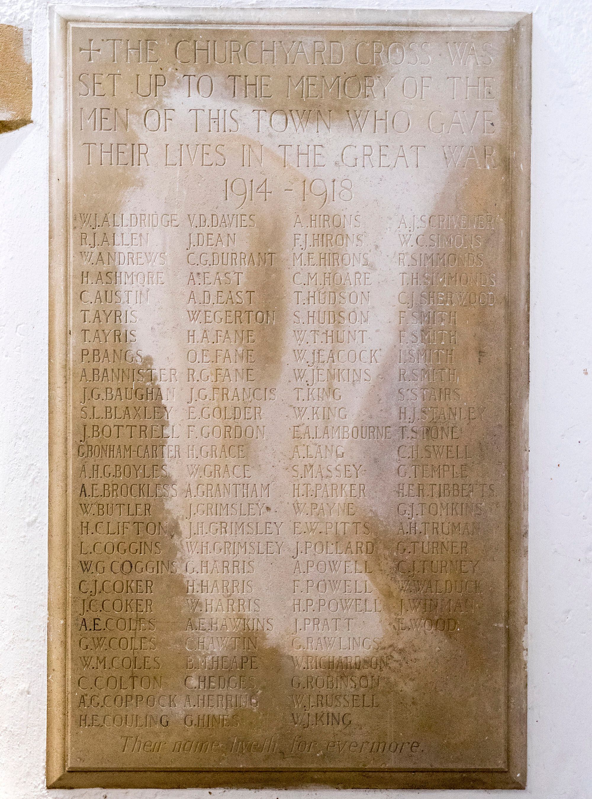 Memorial tablet in St Edburg's Church porch.