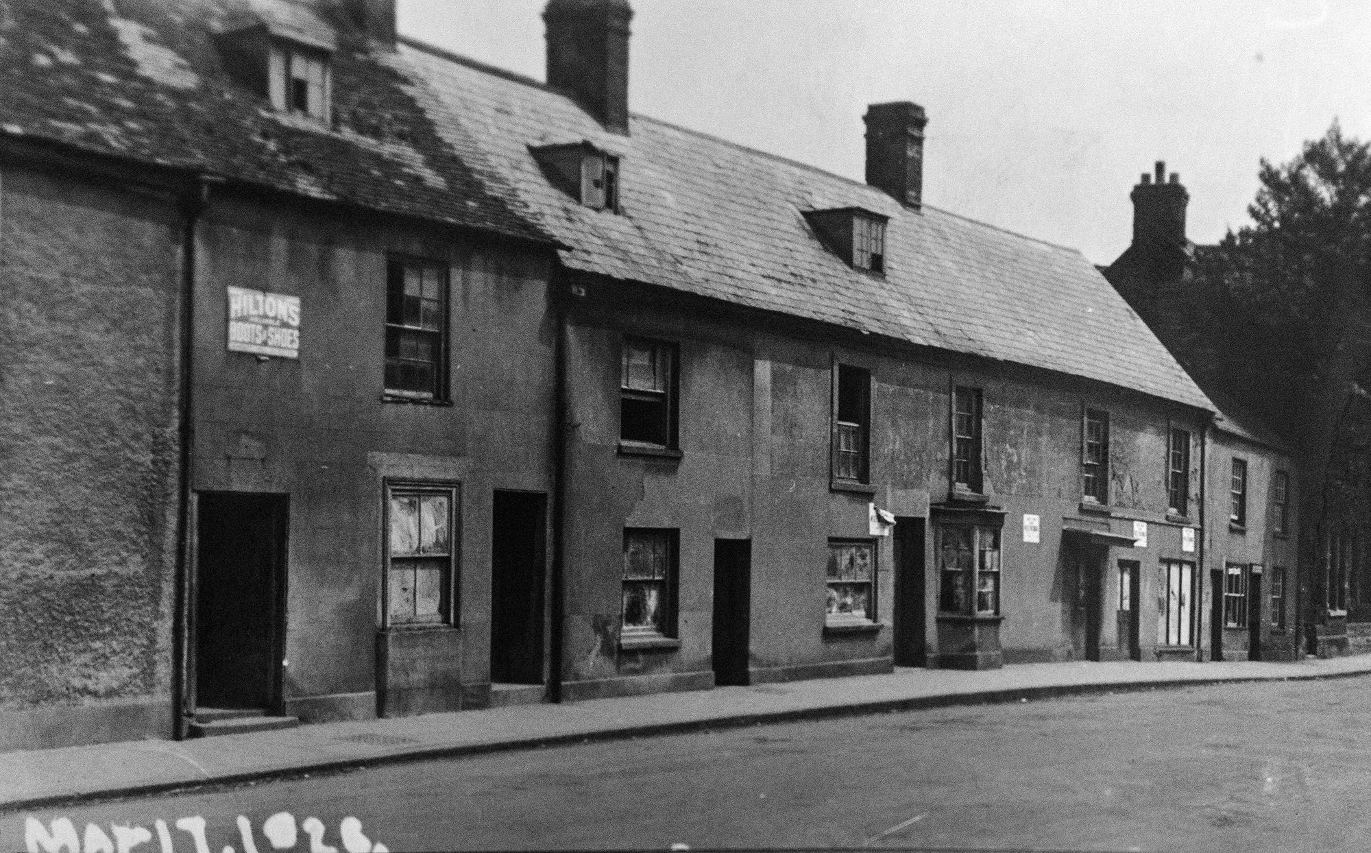 The cottages on Sheep Street that were demolished to make way for the new church.