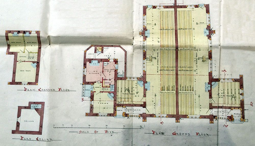 The architect's plans show the building was split into separate schools for boys and girls.