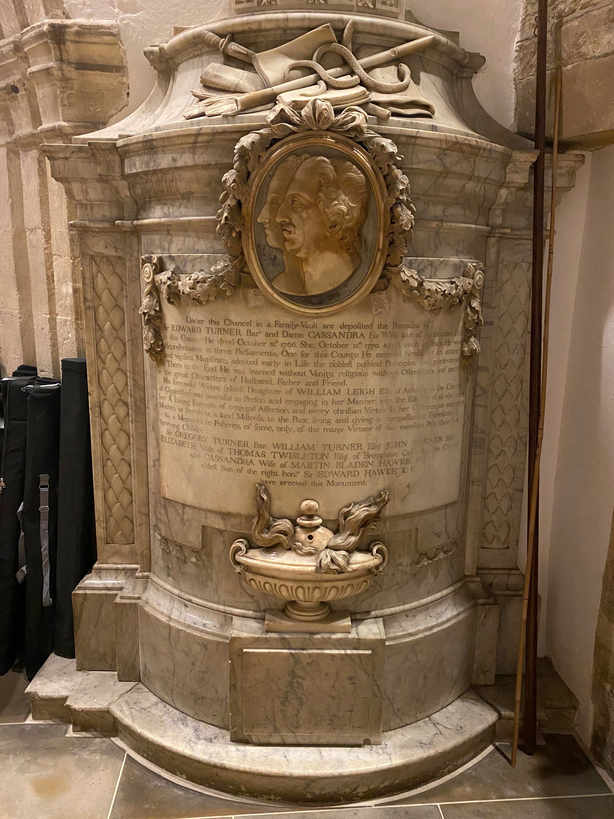 The Turner family monument inside the chancel of St Edburg's Church.